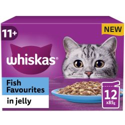 Whiskas 11+ Fish Favourites Senior Wet Cat Food Pouches in Jelly 12pk, 85g