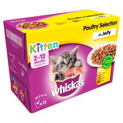 Whiskas 2-12 Months Kitten Pouches Poultry Selection in Jelly 12pk
