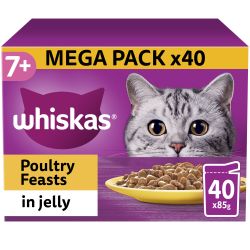 Whiskas 7+ Poultry Feasts Senior Wet Cat Food Pouches in Jelly 40pk, 85g