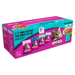 WHISKAS 1+ Cat Pouches Fish Selection in Jelly 40 for 36 Mega Pack